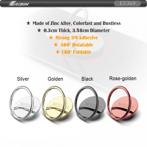 Erisin ES369 Anneau en alliage de zinc, support pour doigts SmartPhone, couleur 4, rotation à 360 °, rotation à 180 °