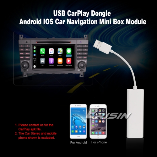 Erisin ES222 CarPlay Dongle USB Android pour Autoradio DVD SatNav Box Mirror Bluetooth pour iPhone IOS Android téléphone mobile
