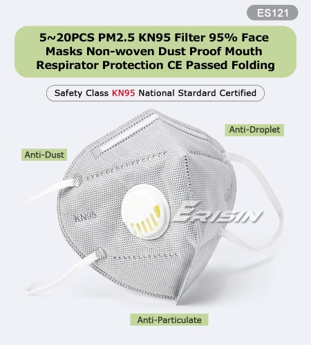 CE Certified KN95 Masque facial Erisin ES121 Respirateur Anti-Dust Valve Réutilisable 6Ply 95% Filtre respirableKN95 N95 FFP2 P2