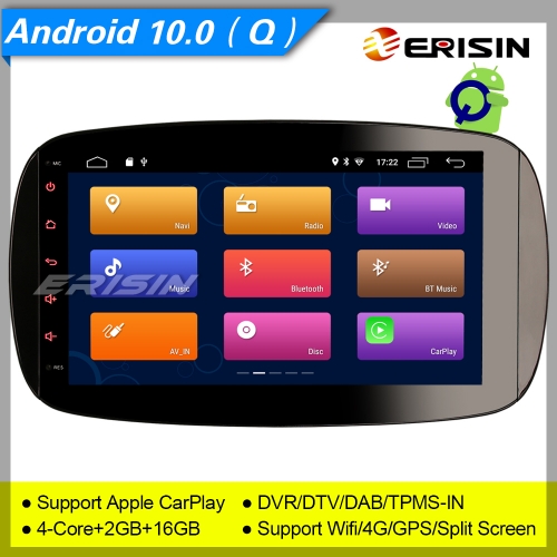 Erisin ES3099S CarPlay GPS DVR DAB+Android 10.0 Mercedes Benz Smart Autoradio DSP TNT BT 4G SWC OBD II Mirror Link Split Screen USB