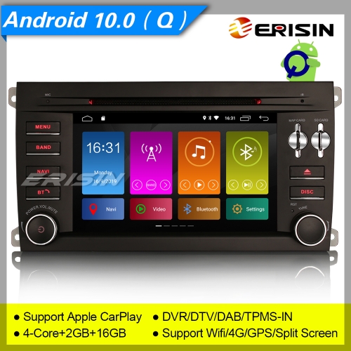 Erisin ES3014P SWC GPS Autoradio Porsche Cayenne Android 10.0 DAB+TNT Bluetooth TPMS DVR DSP CarPlay 7" OBD II DVD Mirror Link Split Screen TPMS 4G