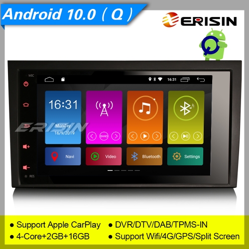 Erisin ES3028A Autoradio Android 10.0 Audi A4 S4 RS4 8E 8F B9 B7 Seat DAB+TNT DSP CarPlay 8" DVR CAM TPMS Wifi 4G Mirror Link Split Screen