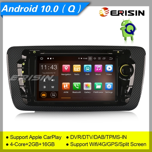 Erisin Android 10.0 Autoradio Seat Ibiza 2009-2013 ES5122S DAB+ Navigation GPS DVD CarPlay TNT DVR Bluetooth Split Screen OBD CAM 4G