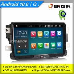 4+64G 8-Core DSP CarPlay Android 10.0 DAB+ Renault Dacia Autoradio Logan TPMS GPS Bluetooth GPS TNT DVR OBD TPMS 8" Erisin ES8129D