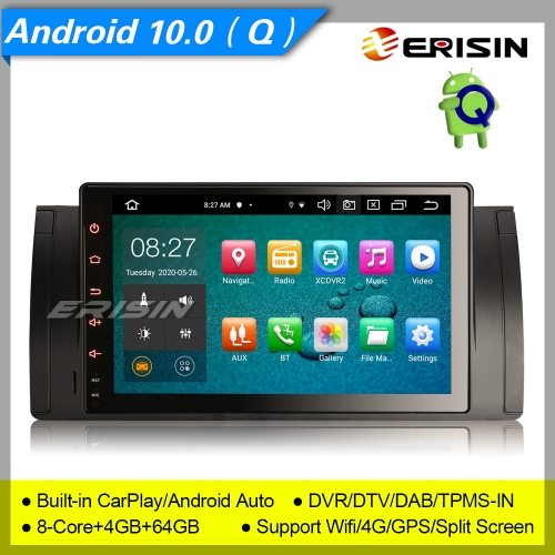 4+64G 8 Core PX5 CarPlay DSP Android 10.0 Autoradio BMW E39 E53 5er X5 M5 GPS DAB+ DVR TPMS TNT OBD Bluetooth SWC 9" Erisin ES8102B