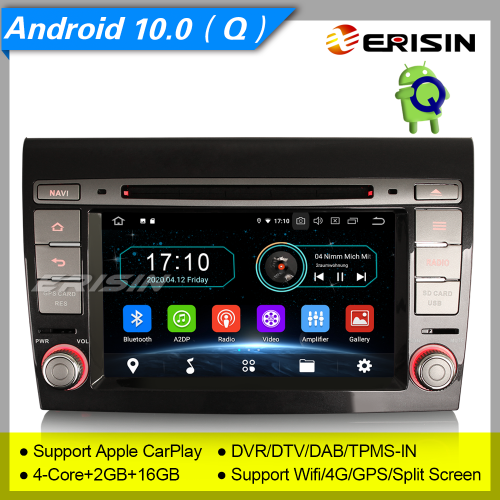 2+16GB PX30 Android 10.0 Autoradio Fiat Bravo 2007-2014 Car DVD GPS DAB+ TNT CarPlay TPMS Mirror Link Bluetooth 4G DVR TPMS OBD Wifi 7" Erisin ES5971F