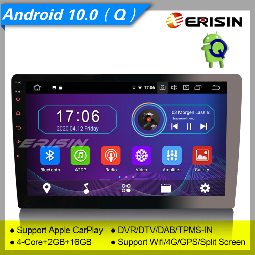 2+16GB PX30 CarPlay Android 10.0 Single 1 Din Autoradio Amovible Antivol DAB+ TNT TPMS Bluetooth SWC DVR TPMS OBD USB SD4G 10.1" Erisin ES5910U