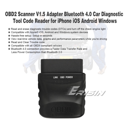OBDII Box Scanner V1.5 pour iOS Android Windows CE BT 4.0 Car Diagnostic Code Reader Erisin ES357