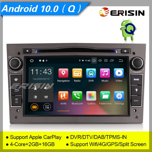 2+16GB PX30 Android 10.0 Autoradio Vauxhall Opel Corsa Antara Vivaro Corsa C D Combo Zafira Signum DAB+CarPlay GPS TPMS Grey 7" Ersin ES5160PG