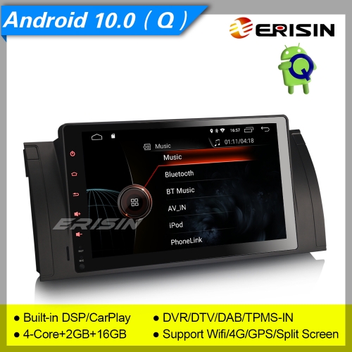 2+16GB 4 Core DSP Android 10.0 Autoradio BMW E53 E39 X5 5er M5 DAB+ CarPlay TNT Bluetooth SWC GPS TPMS DVR 9" Erisin ES4293B