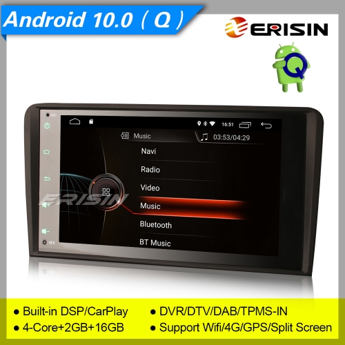 2+16GB 4 Core DSP Android 10.0 Autoradio Audi A3 S3 RS3 RNSE-PU CarPlay DAB+ TNT SWC TPMS DVR OBD BT GPS 8" Erisin ES4283A