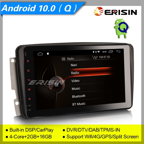 2+16GB 4 Core CarPlay Android 10.0 Autoradio Mercedes Benz Classe C CLK G W203 W209 W639 W463 Viano Vito TNT DAB+GPS DSP DVR BT 8" Erisin ES4289C