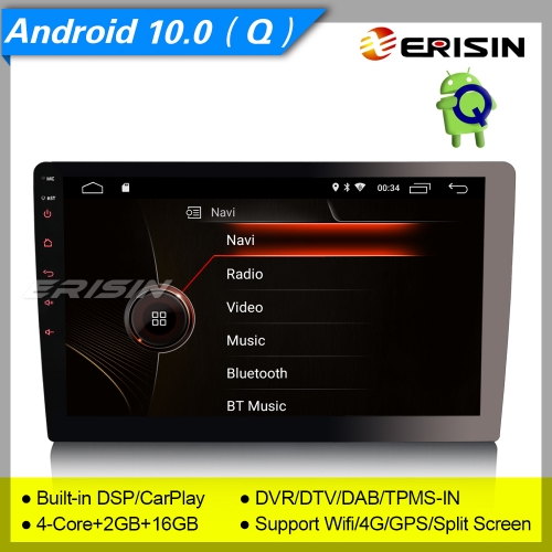 2+16GB 4 Core CarPlay Single 1 Din Autoradio Android 10.0 DSP Rotatif Screen DAB+ TNT TPMS SWC DVR OBD SWC Bluetooth 10.1" Erisin ES4210U