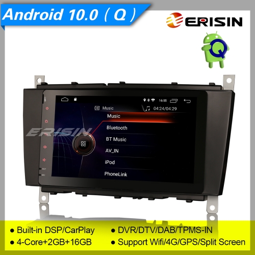 2+16GB 4 Core DSP Android 10.0 Autoradio Mercedes Benz Classe C CLC CLK W203 W209 DAB+ TNT TPMS GPS DVR CarPlay SWC BT 8" Erisin ES4287C
