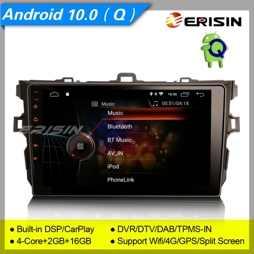 2+16GB 4 Core DSP Android 10.0 Autoradio TOYOTA COROLLA E140 E150 2006-2013 DVR DSP TPMS TNT SWC BT GPS 9" Erisin ES4297A