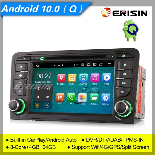 4+64G 8 Core CarPlay PX5 Android 10.0 Audi A3 Autoradio S3 RS3 RNSE-PU DAB+ SWC DVD GPS TPMS TNT Stereo DVR 7" Erisin ES8147A