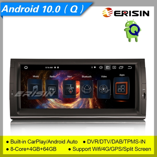 4+64G 8 Core PX5 CarPlay DSP Android 10.0 Autoradio BMW X5 E53 E39 5er M5 DAB+ TNT CAM DVR BT GPS TPMS SWC 4G10.25" Erisin ES8153B