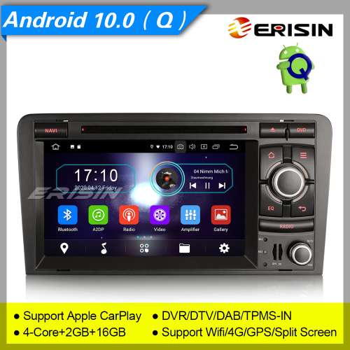 4+64GB PX5 Android 10.0 Autoradio Audi A3 S3 RS3 RNSE-PU DAB+ DVD TPMS CarPlay TNT Bluetooth 7" Erisin ES6973A