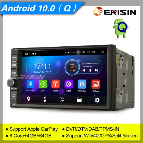 4+64GB PX5 Autoradio Android 10.0 GPS 2 Din TNT Double Bluetooth DAB+ CarPlay DVR 4G USB SD Media Bluetooth OBD SWC CAM 7" Erisin ES6970U