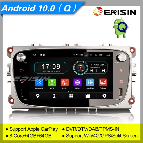 4+64GB PX5 CarPlay Android 10 DAB+ Ford Autoradio Mondeo Focus C-Max S-Max Galaxy GPS OBD TPMS DVR TNT Mirror Wifi USB SD 7" Erisin ES6909FS