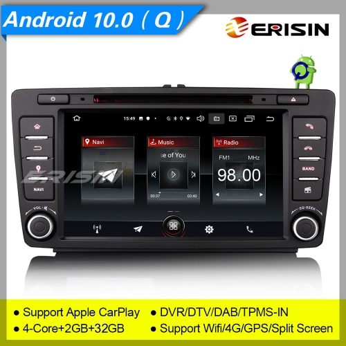 2+32GB 4 Core Android 10.0 Autoradio Skoda Octavia Yeti DAB+ Car DVD DVR BT SWC TNT TPMS 8" Erisin ES2726S