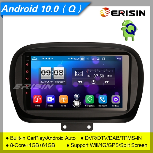 4+64G 8 Core DSP CarPlay Autoradio Fiat 500X Android 10.0 DAB GPS TNT TPMS DVR SWC 9" Erisin ES8750F