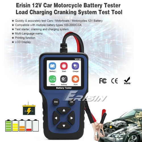 Testeur de batterie de voiture 12 V analyseur d'outil de test de système de démarrage de charge CE 100 ~ 2000CCA Erisin ES392