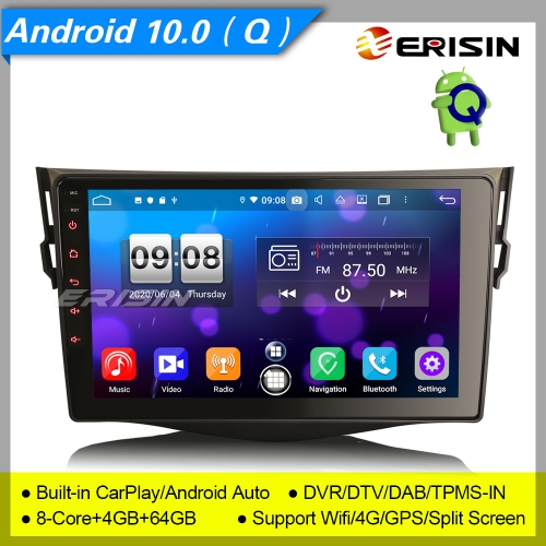 4+64G 8 Core CarPlay DSP Android 10.0 Autoradio TOYOTA RAV4 DAB+ GPS TNT BT OBD SWC DVR TPMS 9" Erisin ES8734R