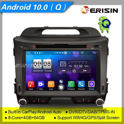 4+64G 8 Core CarPlay DSP Android 10.0 Autoradio Kia Sportage DAB+ GPS DVD TNT BT OBD SWC DVR TPMS 8" Erisin ES8733S
