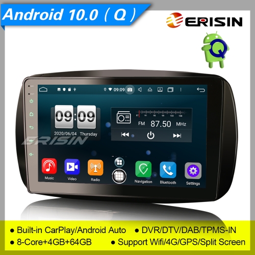 Android 10.0 Autoradio Mercedes-Benz SMART 2016-2018 DAB+CarPlay 4G BT DSP TPMS 2-UI 9" TNT GPS Erisin ES8799S