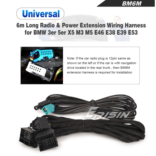 Câble d'alimentation d'extension BMW E39 E46 E53 6m harnais 17Pin 40Pin pour voiture de rechange Radio stéréo Audio Autoradio Erisin BM6M