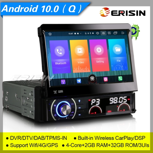 CarPlay DSP 2+32GB 4 Core DSP Android 10.0 Détachable Simple 1 Din Autoradio DAB+ TNT BT DVR GPS DVD 7" Erisin ES2790U