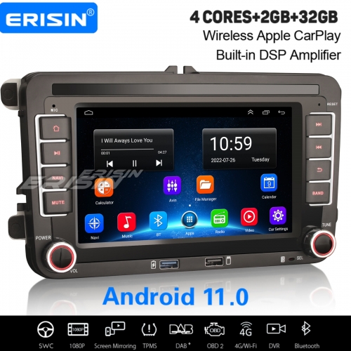 Android 11.0 Navi CarPlay WiFi OBD2 DAB+ Autoradio Pour VW Passat CC Golf 5/6 Jetta Beetle Polo Skoda SEAT ES2255V