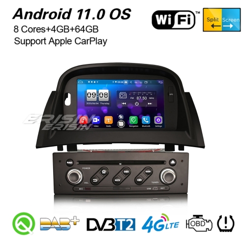 4+64G 8 Core DSP CarPlay Autoradio Renault Megane II Android 11.0 DAB GPS TNT TPMS DVD DVR 7" Erisin ES8772M