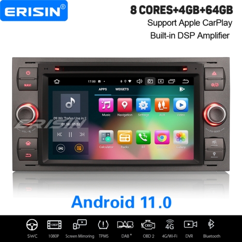 8 Core 4+64GB PX5 Android 11.0 Autoradio Ford Focus Fiesta Transit  Mondeo C S-Max DAB+ CarPlay TPMS DVD GPS 7" Erisin ES8166F