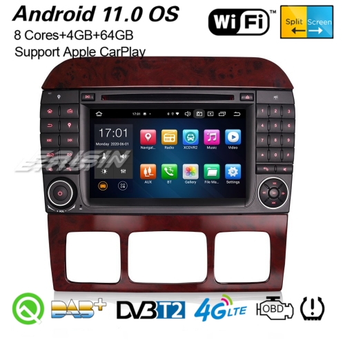4+64G 8 Core PX5 CarPlay Autoradio Android 11.0 Mercedes Benz Classe S W220 CL W215 GPS DAB+ TNT Car DVD BT SWC OBD TPMS 7" Erisin ES8182S