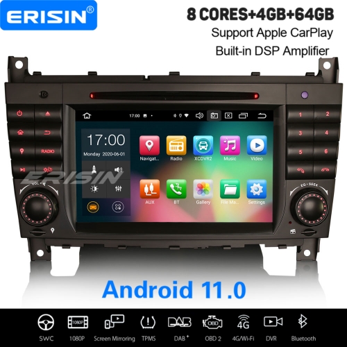 4+64G 8 Core DSP CarPlay Autoradio Android 11 Mercedes Benz W203 W209 Classe C CLC CLK DAB+DVD DSP TNT GPS DVR 7" Erisin ES8169C