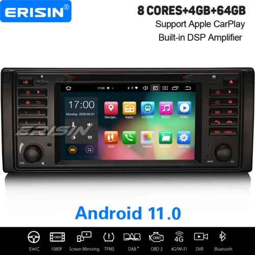 4+64G 8 Core Android 11.0 Autoradio BMW E53 E39 X5 M5 5er M5 DAB+ CarPlay DSP TNT GPS DVD BT SWC USB 4G Wifi 7" Erisin ES8139B