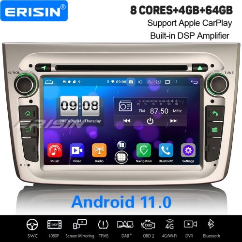 4+64G 8 Core CarPlay DSP TNT SWC GPS Android 11.0 Alfa Romeo Mito Autoradio DAB+ DVR GPS DVR 4G SWC BT DVD OBD TPMS 7" Erisn ES8730SM