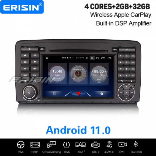 2+32GB 4 Core Android 11.0 Autoradio Mercedes-Benz R-Class W251 2006-2012 DAB+ DVD TNT SWC DVR TPMS GPS 4G BT OBD 7" Erisin ES2781R