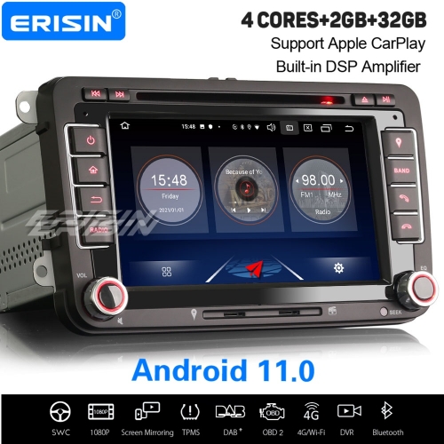 CarPlay DSP 2+32GB 4 Core DSP Android 11.0 Autoradio VW Seat Skoda Golf Passat Tiguan Fabia Altea DAB+ TNT DVD 7" Erisin ES2748V