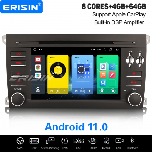 Android 11.0 IPS 64GB Autoradio 8-UI [CarPlay&Android Auto] WiFi 4G OBD2 Canbus DAB+ Navi pour Porsche Cayenne ES8914C