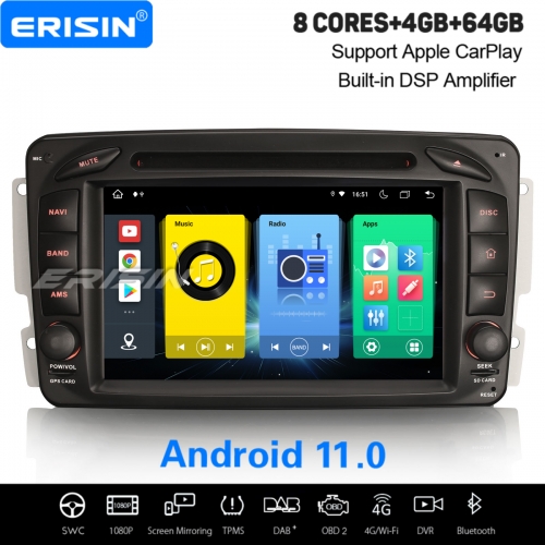Android 11.0 IPS 64GB Autoradio 8-UI CarPlay WiFi OBD2 4G DAB+ Navi pour Mercedes-Benz C/CLK/G-Classe W203 W209 Viano Vito ES8916C