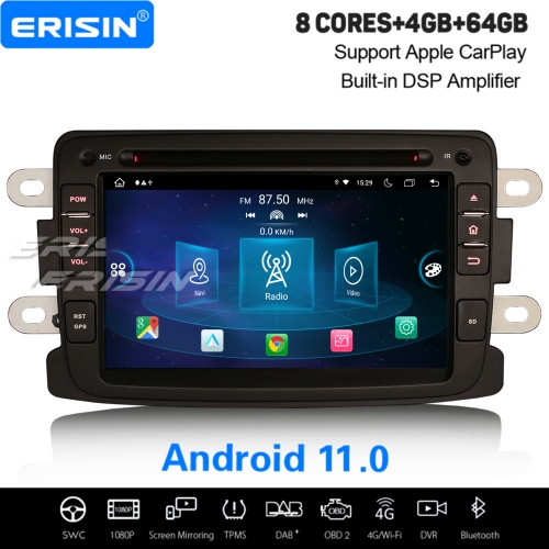 8-Cœur Android 11.0 IPS 64GB Autoradio 8-UI CarPlay WiFi 4G OBD2 TPMS DAB+ Navi pour Renault Dacia Duster Dokker Lodgy Logan Sandero ES8973D